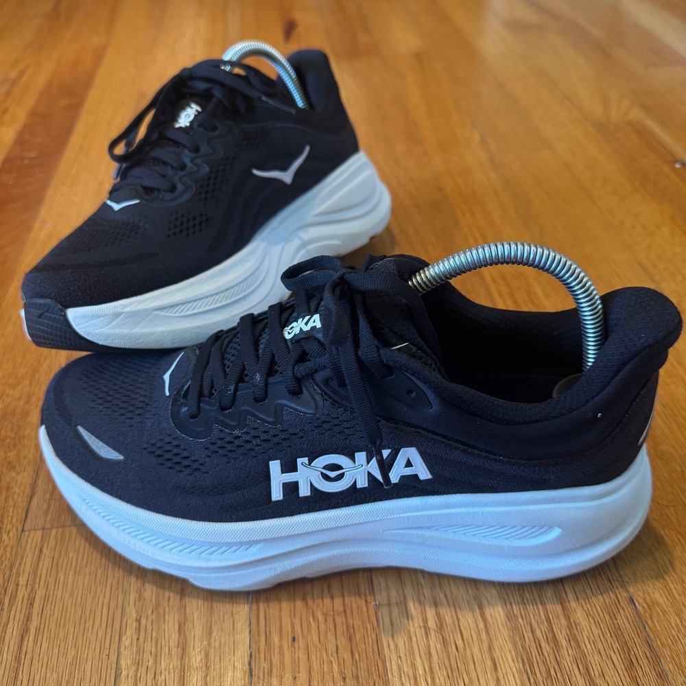 Hoka Bondi 9 Wide Black White Running Shoes Womens US10D 1162014 BWHT Sneaker